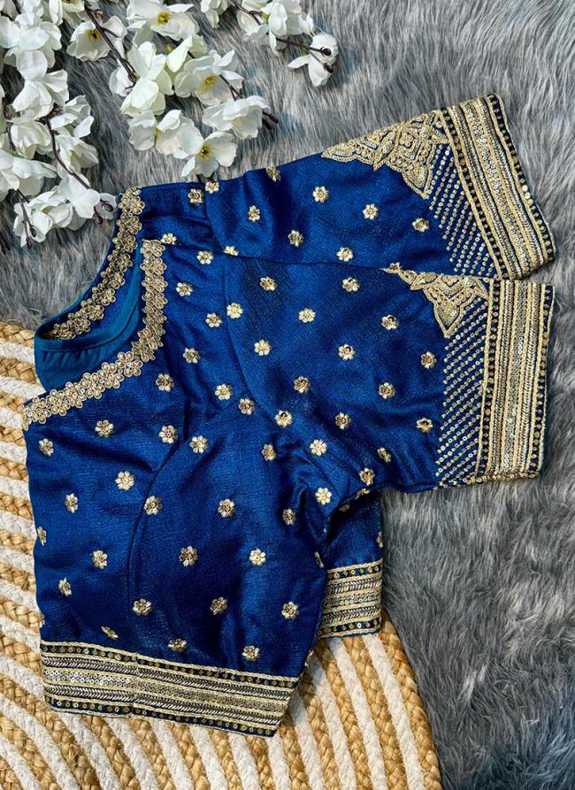 Soft Milan Silk Blue Wedding Wear Embroidery Work Readymade Blouse